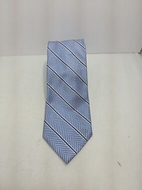 Faconnable Silk Tie Blue White Striped Geometric Hand Made 60" x 3.5"